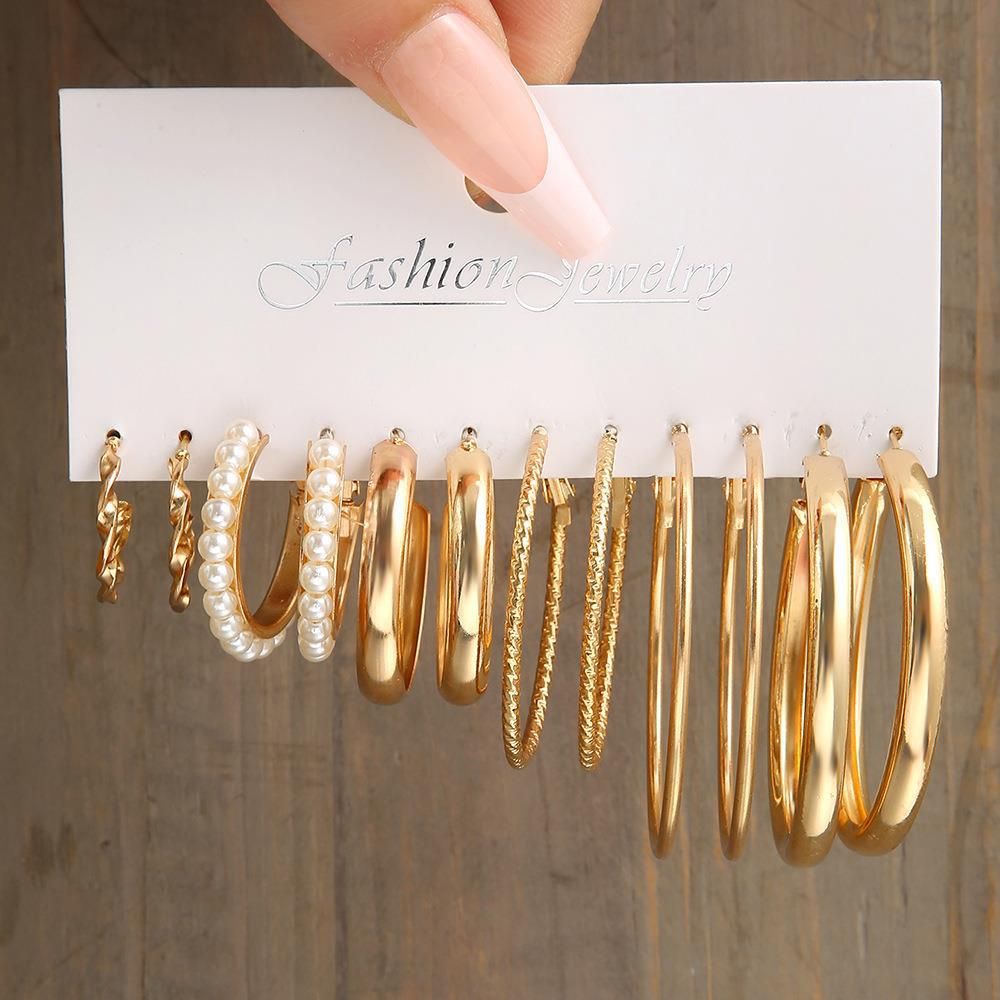 Creative Geometric Earrings Vintage Pearl Set