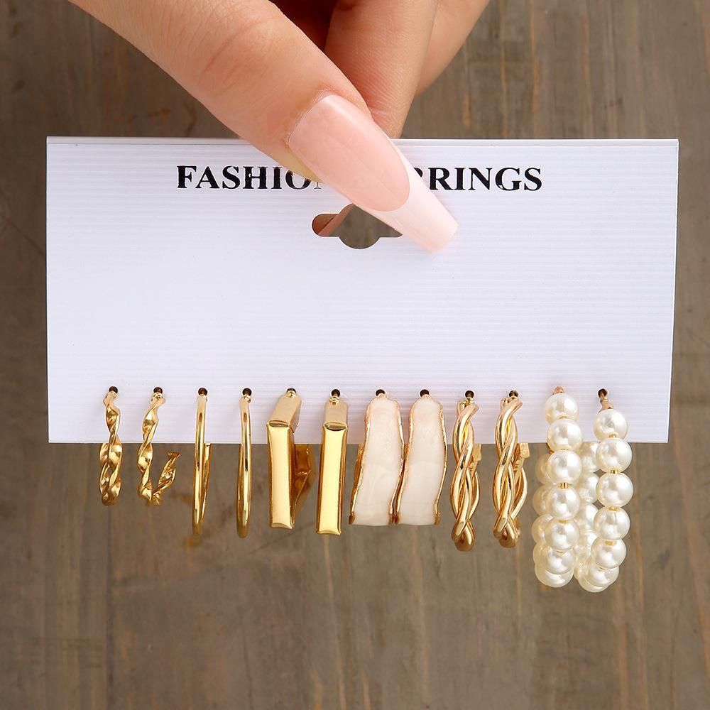 Creative Geometric Earrings Vintage Pearl Set