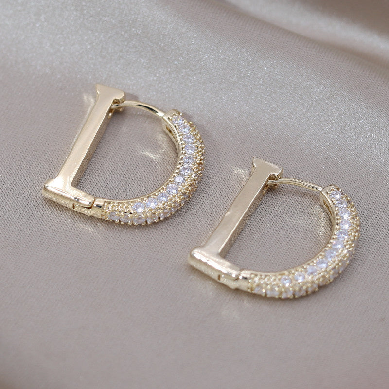 Copper Set Zircon Letter D Simple Female Earrings