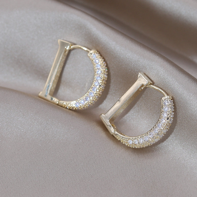 Copper Set Zircon Letter D Simple Female Earrings