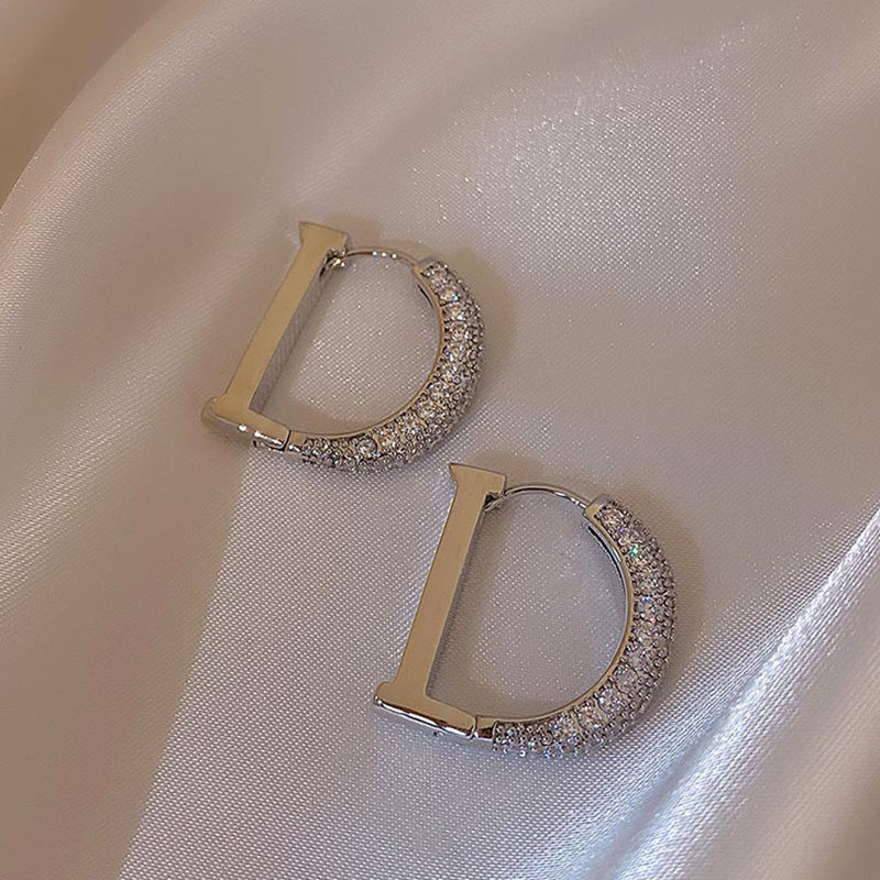 Copper Set Zircon Letter D Simple Female Earrings