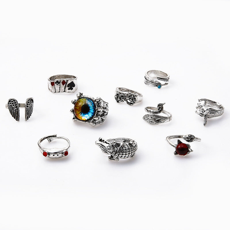 Animal Fish Hole Head Grimace Eye Ring Set Of 10