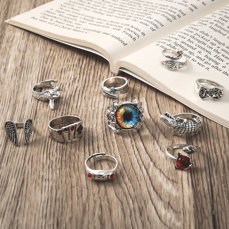 Animal Fish Hole Head Grimace Eye Ring Set Of 10