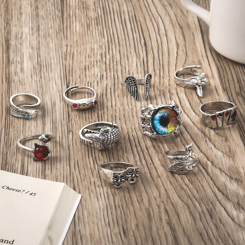 Animal Fish Hole Head Grimace Eye Ring Set Of 10