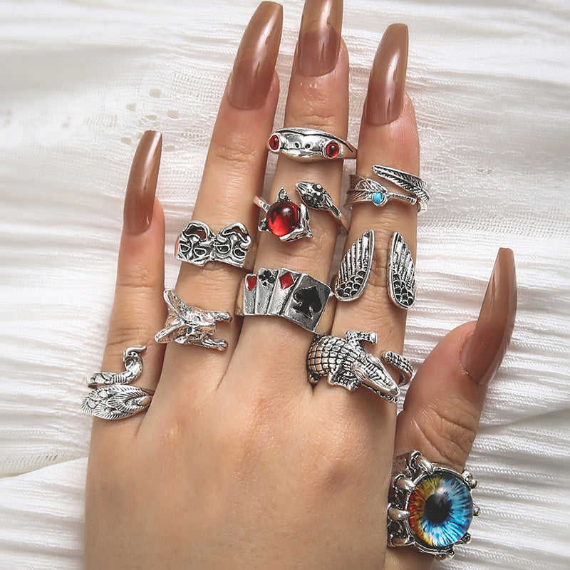 Animal Fish Hole Head Grimace Eye Ring Set Of 10