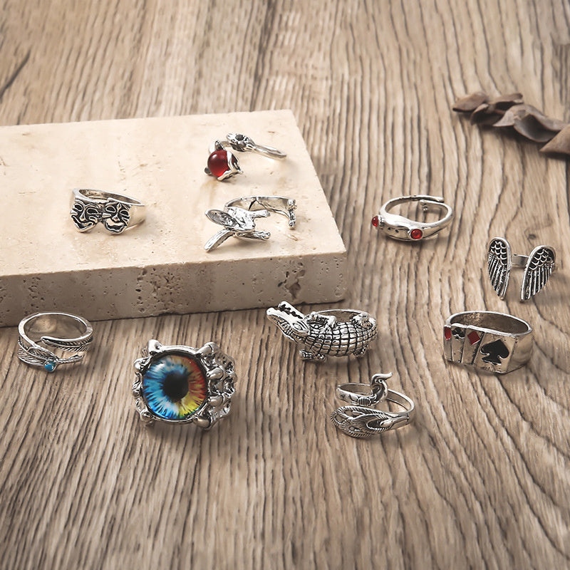 Animal Fish Hole Head Grimace Eye Ring Set Of 10