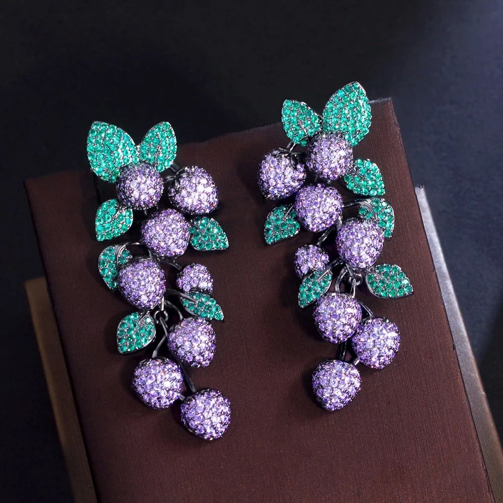 Dark Green Petal Leaf Earring Micro Inlay
