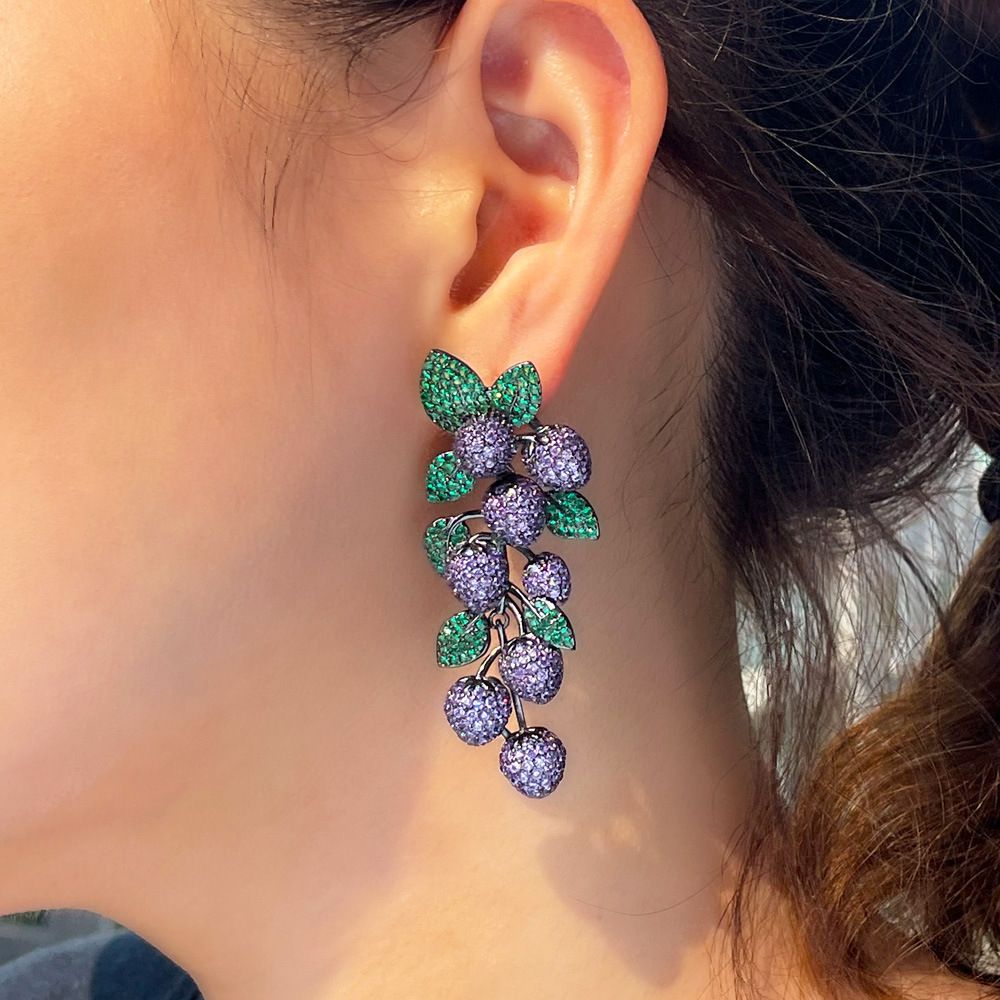 Dark Green Petal Leaf Earring Micro Inlay