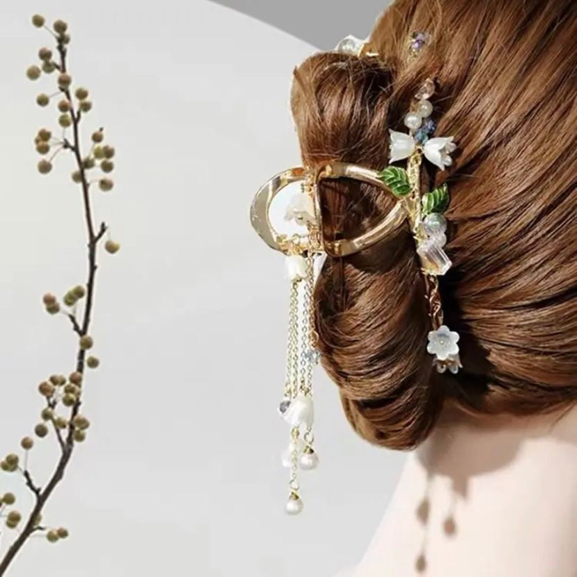 Copper Alloy Pearl Hair Accessories With Colored Tassels