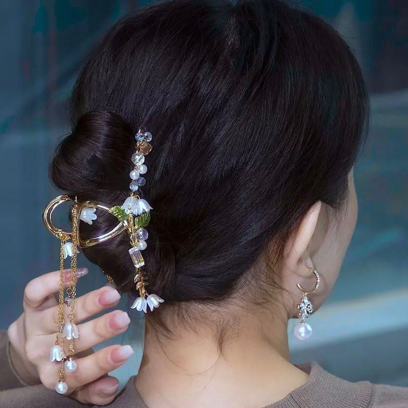 Copper Alloy Pearl Hair Accessories With Colored Tassels