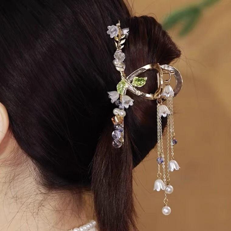Copper Alloy Pearl Hair Accessories With Colored Tassels