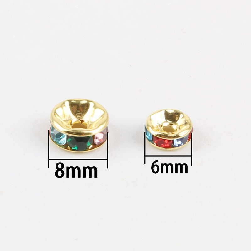50 Pieces Price Electroplating Inlaid Color Diamond Wheel Hoop Flat Piece Diy Flat Ornament Accessories Interval Sequin Iron Material