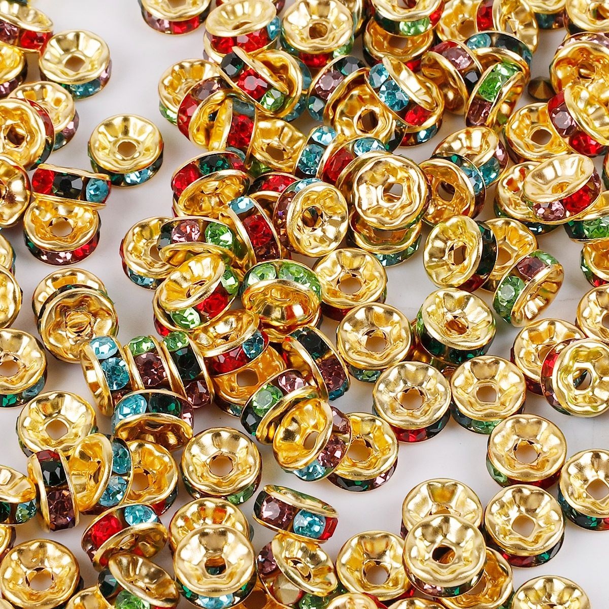 50 Pieces Price Electroplating Inlaid Color Diamond Wheel Hoop Flat Piece Diy Flat Ornament Accessories Interval Sequin Iron Material