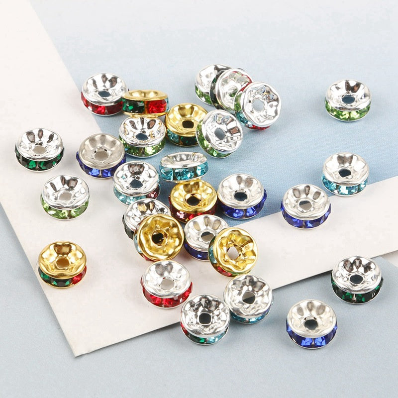 50 Pieces Price Electroplating Inlaid Color Diamond Wheel Hoop Flat Piece Diy Flat Ornament Accessories Interval Sequin Iron Material