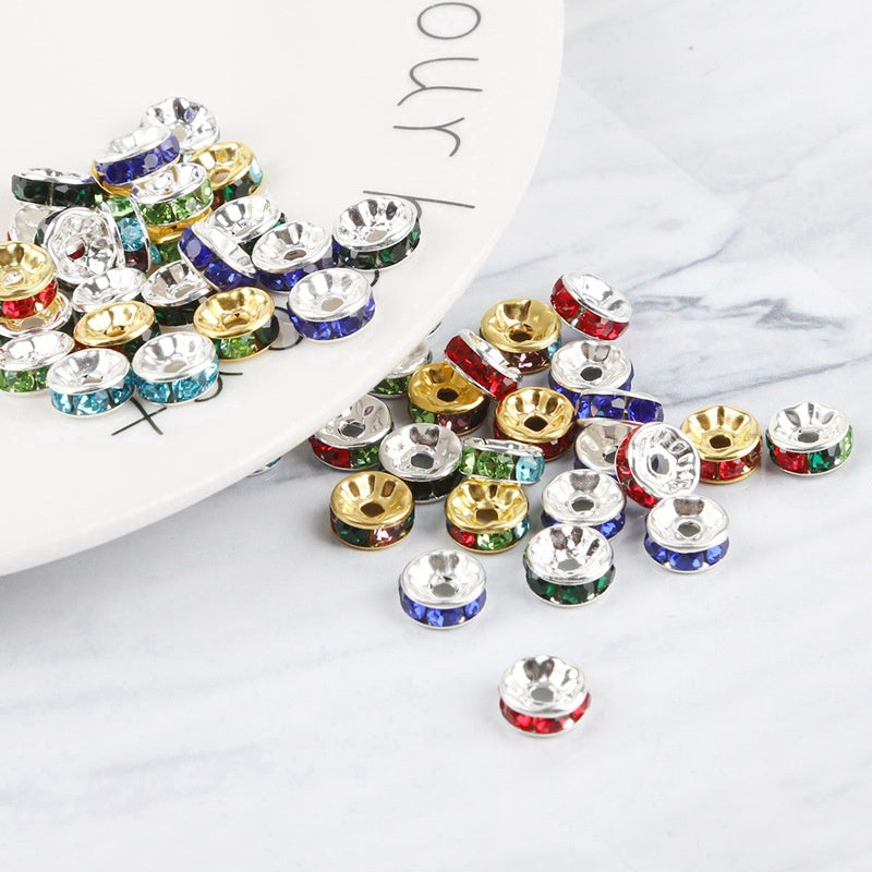 50 Pieces Price Electroplating Inlaid Color Diamond Wheel Hoop Flat Piece Diy Flat Ornament Accessories Interval Sequin Iron Material