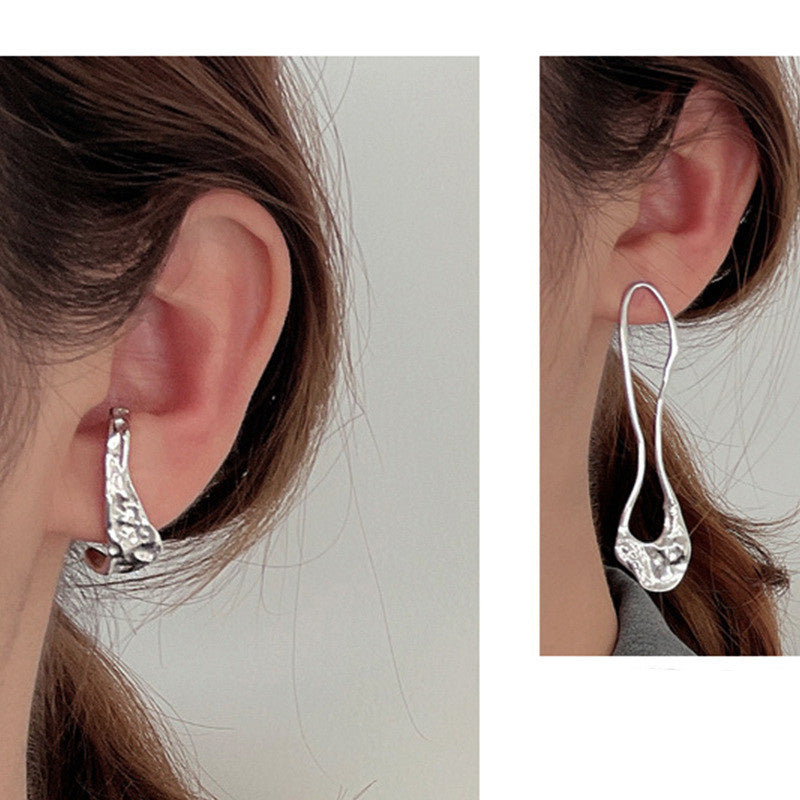 Women's Fashion Sterling Silver Long Textured Earrings