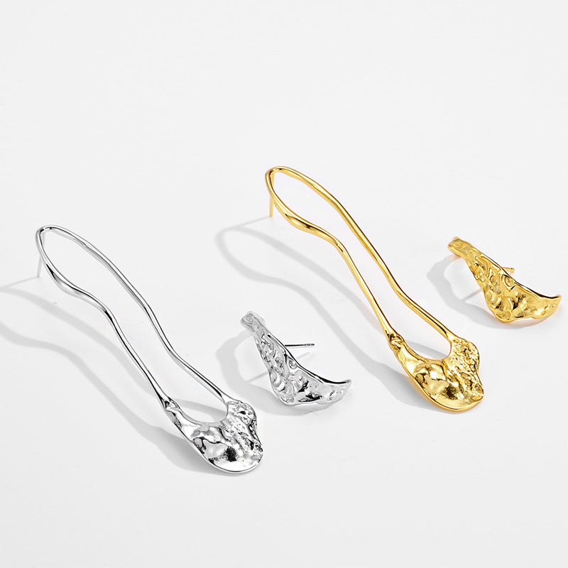 Women's Fashion Sterling Silver Long Textured Earrings